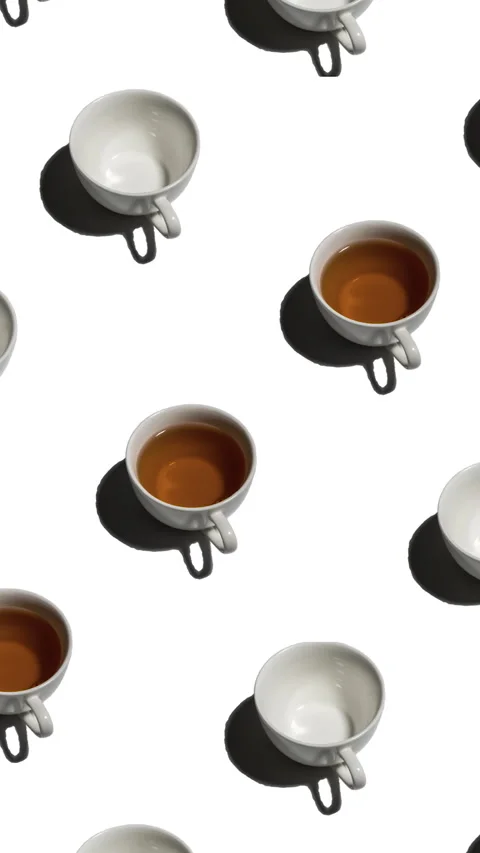 Pattern with many tea cups and empty cups animated on white background Stock Footage 324947405
