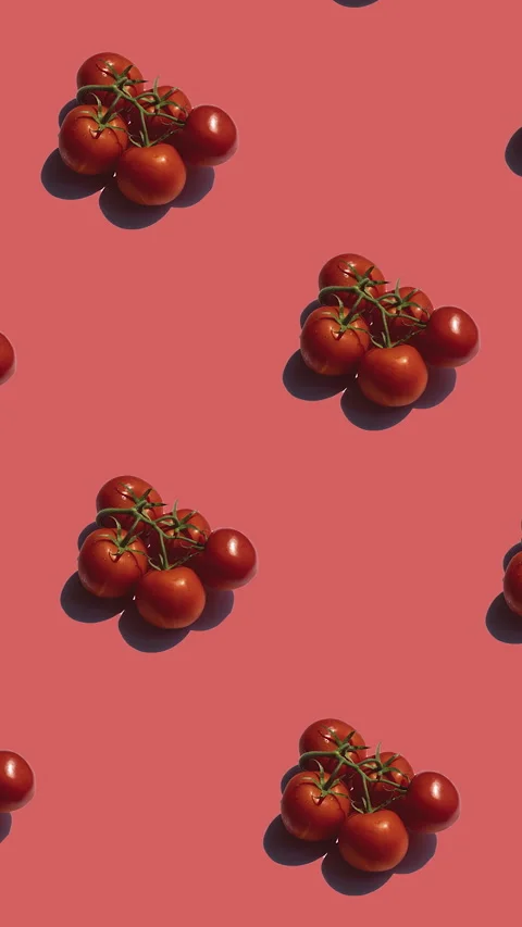 Pattern with many tomatos animated on red background Video stock 310656140