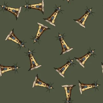 Pattern maritime lighthouse sketch hand drawn 스톡 일러스트