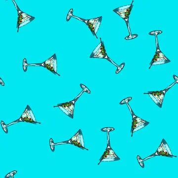 Pattern martini cocktail sketch hand drawn Stock Illustration