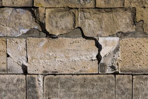 Pattern masonry gray large stones rectangular uneven weathered surface Stock Photos