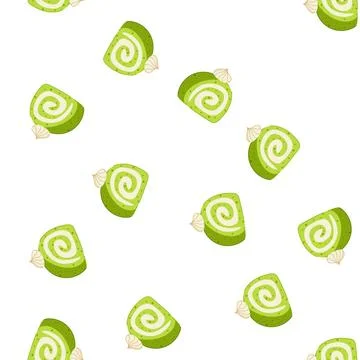Pattern matcha green tea swiss roll cake dessert slice Stock Illustration
