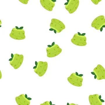 Pattern matcha pudding dessert with mint leaves イラスト素材