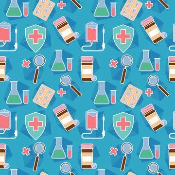 Pattern with medical color elements of treatment and abstract objects Illustrazione stock