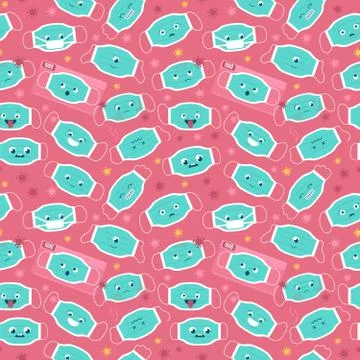 Pattern with medical masks on red Stock Illustration