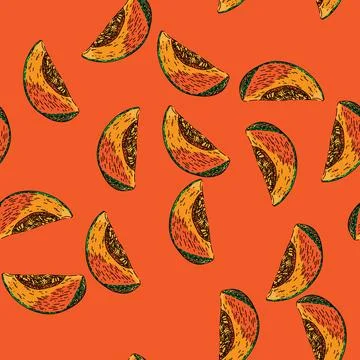 Pattern melon cantaloupe slice sketch hand drawn Illustrazione stock