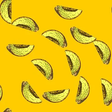 Pattern melon yellow slice sketch hand drawn Stock Illustration