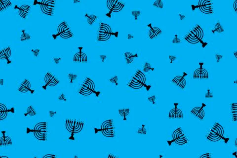 Pattern with menorah. Black menorah on a blue background Stock Illustration