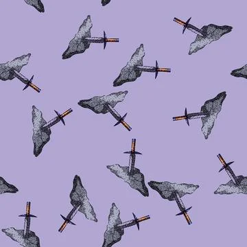 Pattern merlin sword stone sketch hand drawn Stock Illustration