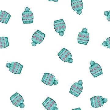 Pattern merlot winter hat knit cartoon vector 스톡 일러스트
