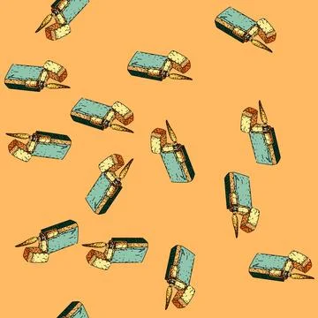 Pattern Metal lighter igniting flame in outline drawing style Stock Illustration
