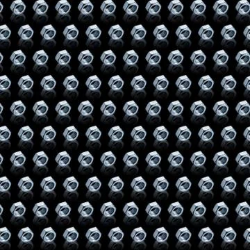 Pattern of metal nuts on black background. From top view Stock Photos