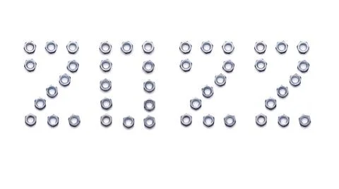Pattern of metal nuts for bolts, numbers 2020 New Year, isolate on a white ba Stock Illustration