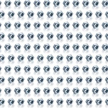 Pattern of metal nuts on white background. From top view Stock Photos