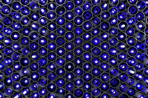 Pattern of metal tubes, hexagons, square elements and glass surfaces Stock Illustration