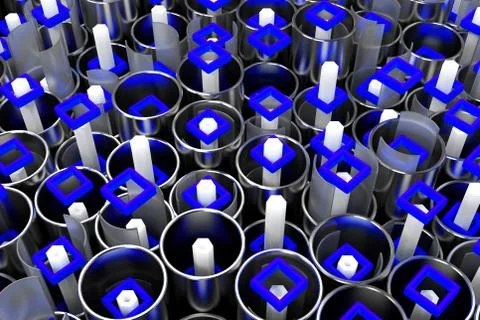 Pattern of metal tubes, hexagons, square elements and glass surfaces Stock Illustration