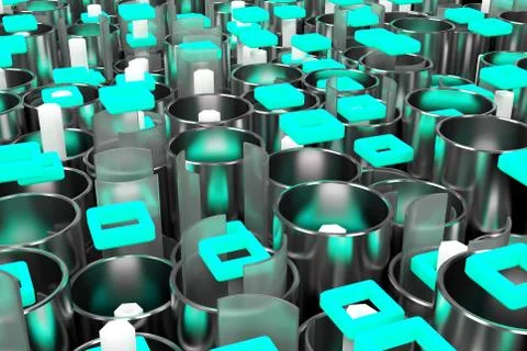Pattern of metal tubes, hexagons, square elements and glass surfaces 스톡 일러스트