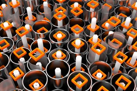 Pattern of metal tubes, hexagons, square elements and glass surfaces Stock Illustration