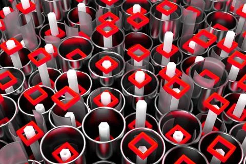 Pattern of metal tubes, hexagons, square elements and glass surfaces Stock Illustration