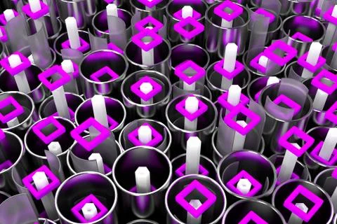 Pattern of metal tubes, hexagons, square elements and glass surfaces Illustrazione stock