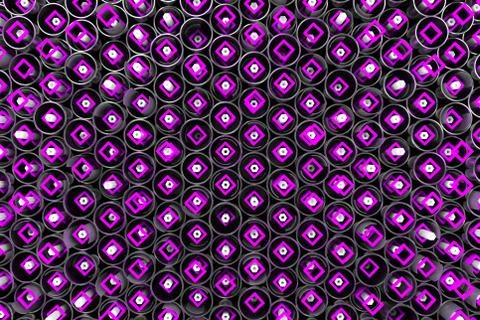 Pattern of metal tubes, hexagons, square elements and glass surfaces Stock Illustration