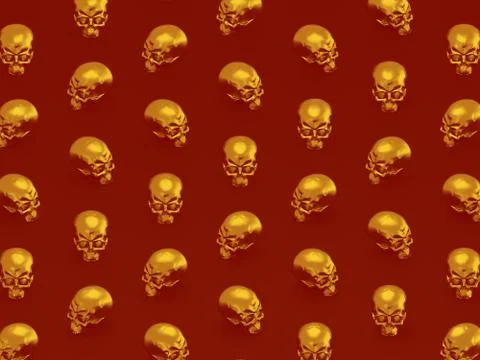 Pattern of metallic skulls horror Halloween or heavy metal background 3D Stock Illustration
