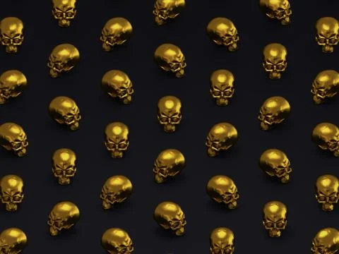 Pattern of metallic skulls horror Halloween or heavy metal background 3D Stock Illustration
