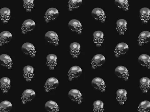 Pattern of metallic skulls horror Halloween or heavy metal background 3D Stock Illustration