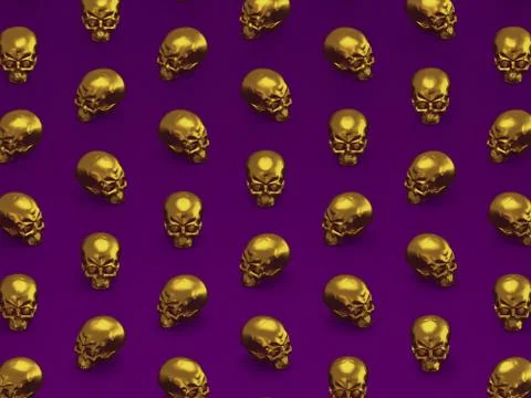 Pattern of metallic skulls horror Halloween or heavy metal background 3D Stock Illustration