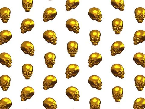 Pattern of metallic skulls horror Halloween or heavy metal background 3D Stock Illustration