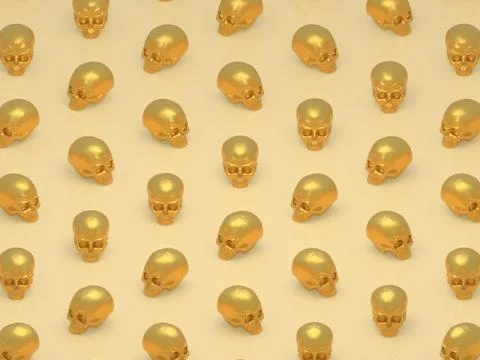 Pattern of metallic skulls horror Halloween or heavy metal background 3D Stock Illustration