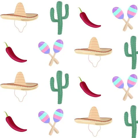 Pattern in Mexican style on a white background in pastel colors Stock Illustration