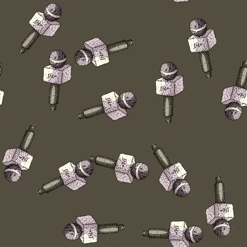 Pattern Microphone transmitting news and media information engraving Stock Illustration