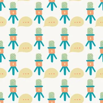 Pattern of Microphones and Speech bubble. Seamless pattern for Podcast, Bro.. 스톡 일러스트