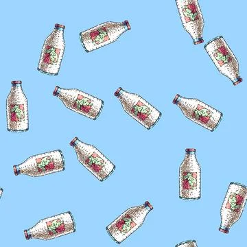 Pattern milk bottle sketch hand drawn Stock Illustration