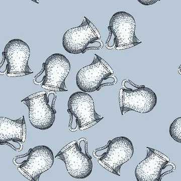 Pattern Milk jug hand drawn vintage sketch engraving Stock Illustration