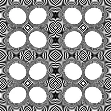Pattern with mirrored ovals, ellipses, abstract repeatable black and white ba Stock Illustration