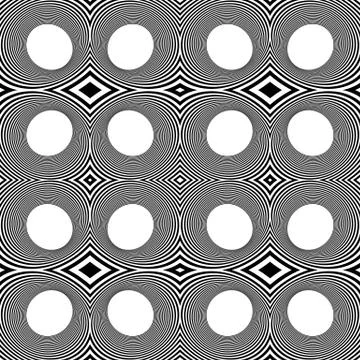 Pattern with mirrored ovals, ellipses, abstract repeatable black and white ba 스톡 일러스트