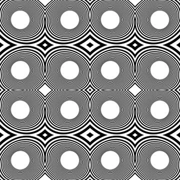Pattern with mirrored ovals, ellipses, abstract repeatable black and white ba Illustrazione stock