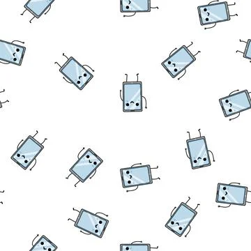 Pattern mobile phone character cartoon vector Stock Illustration
