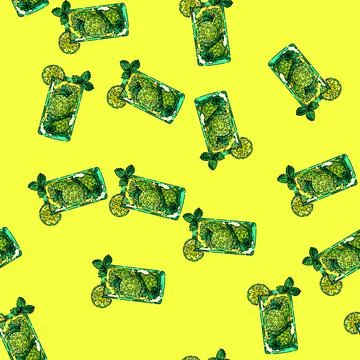 Pattern mojito cocktail sketch hand drawn 스톡 일러스트