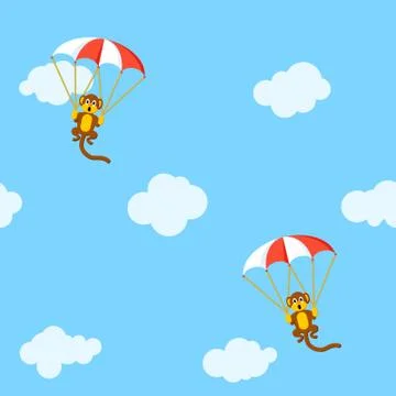 Pattern of monkeys with parachute Stock Illustration