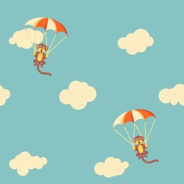 Pattern of monkeys with parachute 스톡 일러스트