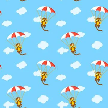 Pattern of monkeys with parachute Stock Illustration