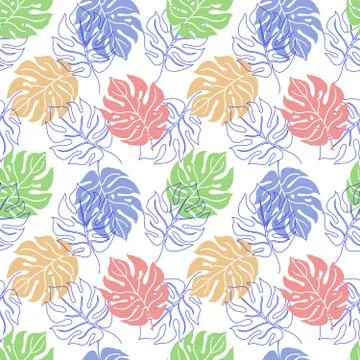 Pattern with monstera leaves Stock Illustration