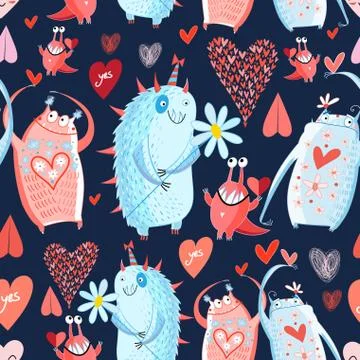 Pattern with monsters Stock Illustration
