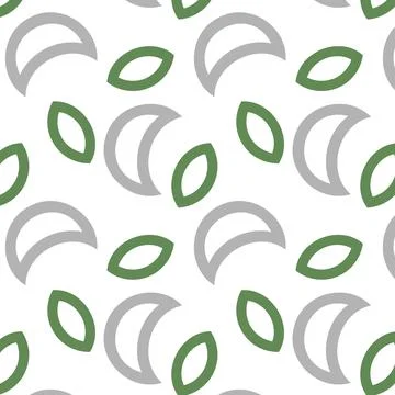 Pattern with moon and leaves simple shapes wrapping paper background gray gre Stock Illustration