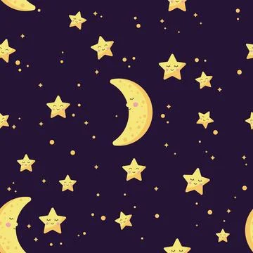 Pattern with moon and stars on a dark background. Stock Illustration