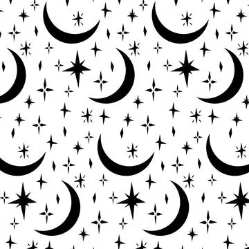 Pattern moon and stars on a transparent background, seamless pattern vector.. Stock Illustration