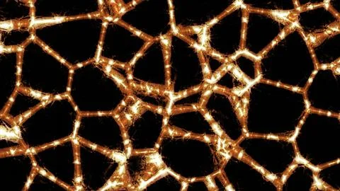 Pattern with moving neural networks on black background. Design. Bright lines in 스톡 일러스트